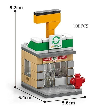 Zestawy 2025 Mini Shop Market Street View Model Building Blocks Hamburger Restaurant Retail Store Kreatywna architektura Przyjaciel