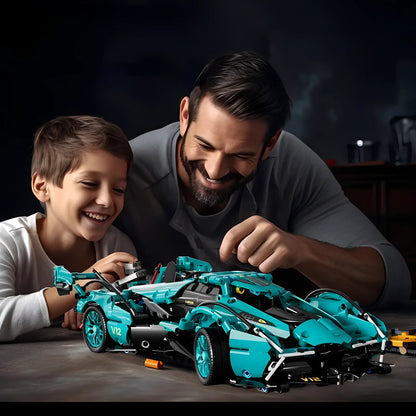 Blue V12 Block Roadster RC Tech Racing 1:14DIY Roadster building block assembly Block car toy birthday gift