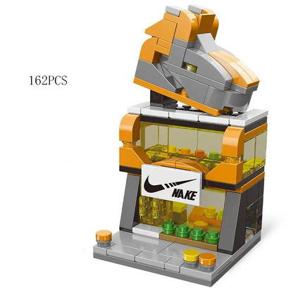 Zestawy 2025 Mini Shop Market Street View Model Building Blocks Hamburger Restaurant Retail Store Kreatywna architektura Przyjaciel