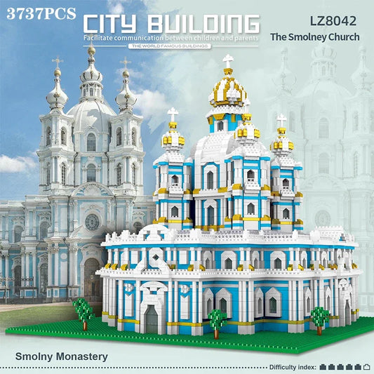 3737 szt. Model kościoła Smolny, klocki budowlane, światowej sławy atrakcje, architektoniczny widok ulicy, klocki dla dzieci, zabawki DIY, prezent świąteczny