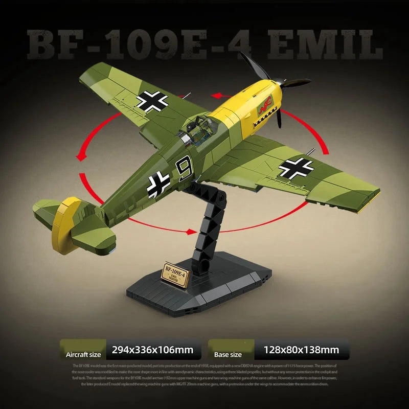 New WW2 Military Weapons Aircraft BF-109E-4EMIL Fighter Building Blocks Model Army Bricks Soldier Toys For Kids Boy Gift 631PCS