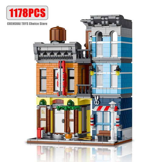 1178 sztuk Street View Building Blocks Pizzeria Modułowe Zestawy Architektoniczne MOC Agencja Detektywistyczna Zabawki dla Chłopców Prezenty dla Dzieci 20104