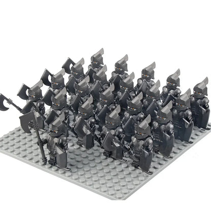 21Pcs The dwarf of the demon world Dann Iron Foot Knight vs Uruk Hai Army Solide Figrues With Shield Sword Spear Kid Blocks Toys