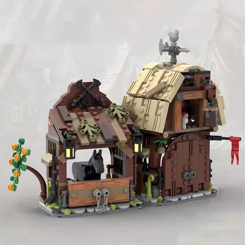 594pcs MOC Medieval Architecture Stable barn Building Block Model Set for Boys Room Decoration Creative Toy Gifts