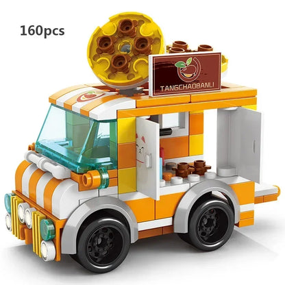 Zestawy 2025 Mini Shop Market Street View Model Building Blocks Hamburger Restaurant Retail Store Kreatywna architektura Przyjaciel