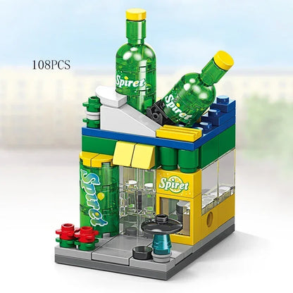 Zestawy 2025 Mini Shop Market Street View Model Building Blocks Hamburger Restaurant Retail Store Kreatywna architektura Przyjaciel