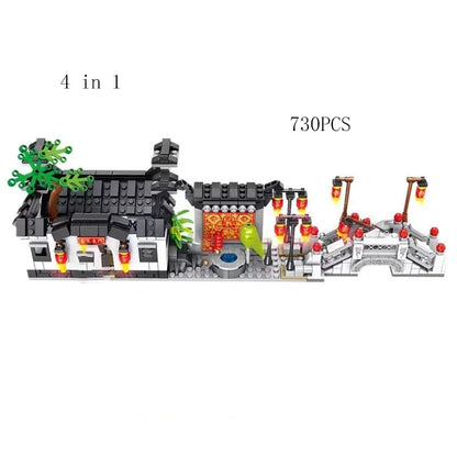 Zestawy 2025 Mini Shop Market Street View Model Building Blocks Hamburger Restaurant Retail Store Kreatywna architektura Przyjaciel