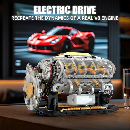 MOC Technik Electrically Driven V8 Engine Model Car Building Blocks Set Creative Educational Toys Christmas Gifts For Boys Kids - CADA BRICKS®