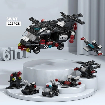 6IN1 Engineering Car Helicopter  Truck Tank City Building Blocks Police Bricks Fire Fighting Brick Set Toys for Children