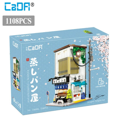 Cada Japanese Sushi HouseBricks Shop LED Japanese Steamed Bun House Building Blocks Summer Cafe cada Toy Street View Series set