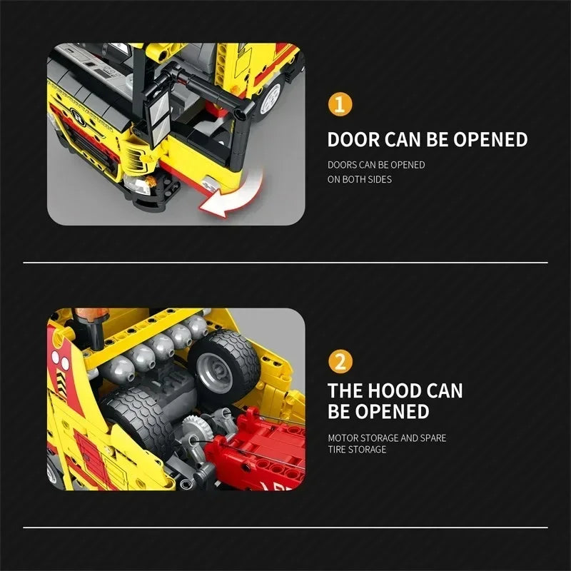1910PCS Wrecker TECHNICAL RC Car Building Blocks Rescue Truck STEM Engineering Remote Control Car Model Bricks Kids Toys Gifts