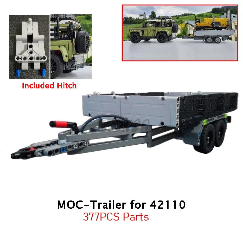 Customed Technical MOC Trailer Truck Container Offroad Trailer for Defender 42110 Building Blocks Model DIY Bricks Toy Gift