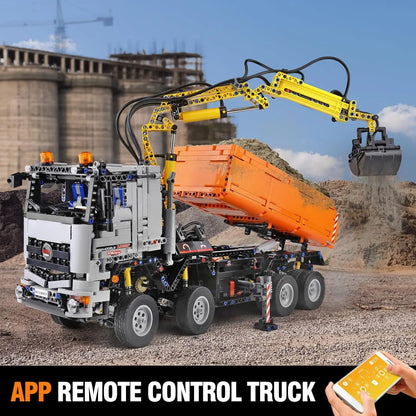 MOULD KING 19007 Technical 2-in-1 Remote Controlled Excavator & Dump Truck Pneumatic Building Blocks Toy Set Birthday Gift