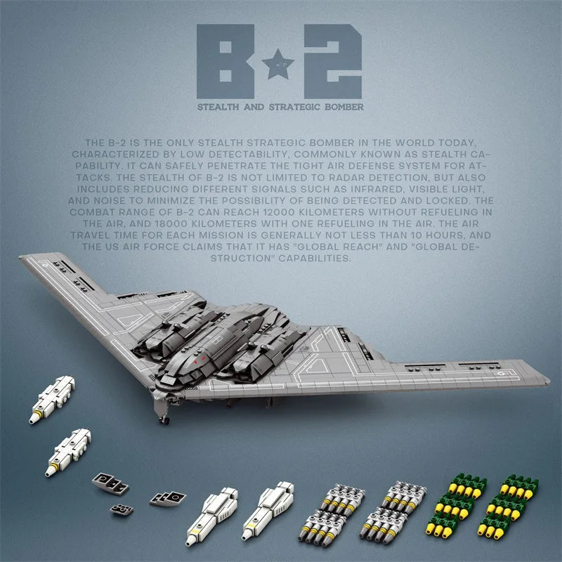 Military Technical B2 Ghost Stealth Ghost Bomber Fighter Building Blocks World War WW2 Specia Missile Model Bricks Kid Toys Boys