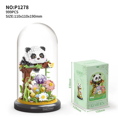 Flower Succulents Building Blocks Panda Owl Bonsai Tree Gardens Romantic Bricks Dust coverDIY Potted Plants Model Kids Kits Toys