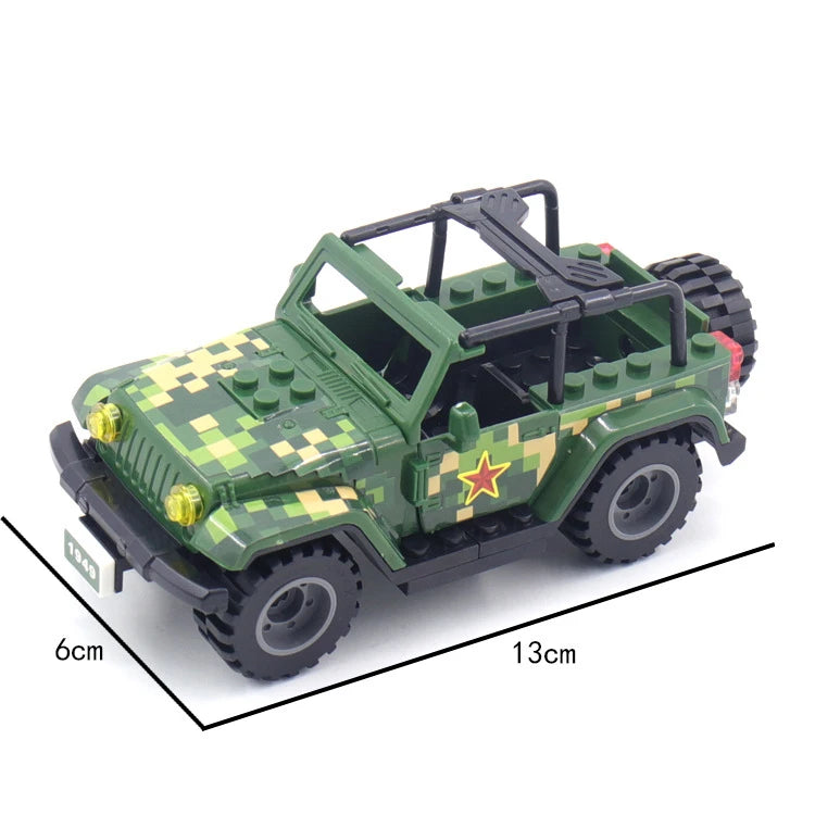 Military Weapons Guns Mortar Special Forces Police SWAT Gangster Jeeps Off-Road Armored Vehicle Model Soldier Building Block Toy