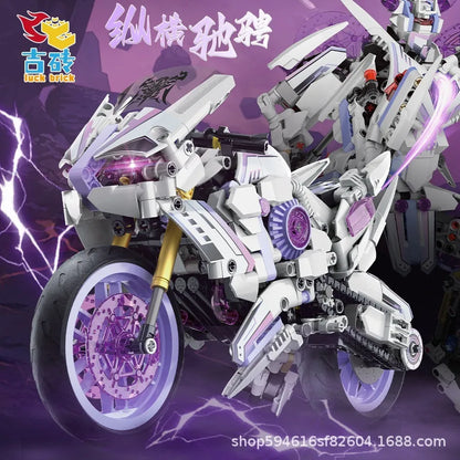 Brick Creative 1:8 Magic Cycling Purple Niu Moka 2 Deformed Motorcycle Locomotive Technology Assembly Building Block Toys