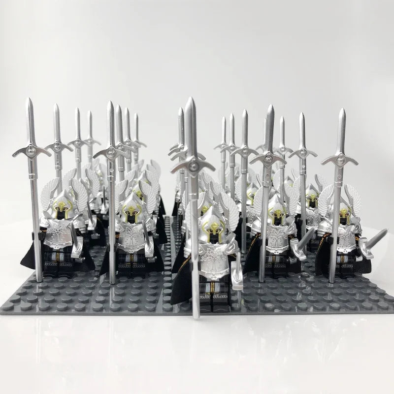 21Pcs The dwarf of the demon world Dann Iron Foot Knight vs Uruk Hai Army Solide Figrues With Shield Sword Spear Kid Blocks Toys