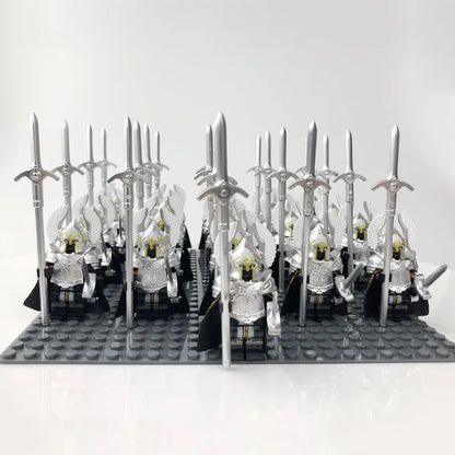 21Pcs The dwarf of the demon world Dann Iron Foot Knight vs Uruk Hai Army Solide Figrues With Shield Sword Spear Kid Blocks Toys