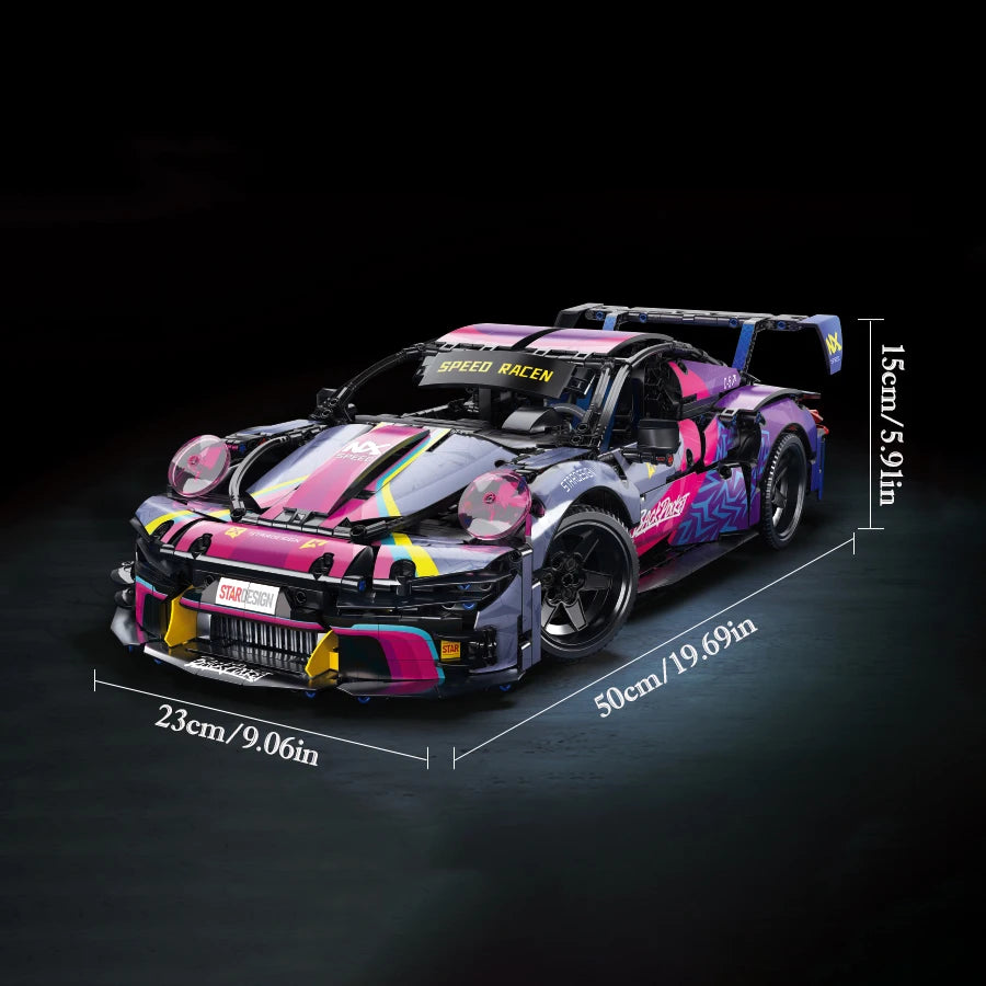Zestaw klocków RSR Racing Car, 1700 elementów – model samochodu sportowego DIY, certyfikat CE, kompatybilny z Lego, prezent unisex dla dorosłych i nastolatków
