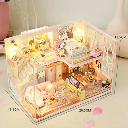 Doll House Kit 3D Wooden Mini DollHouse Assembly Building with Furniture Kit Toys Children's Birthday Gift 3D Puzzle Handmade
