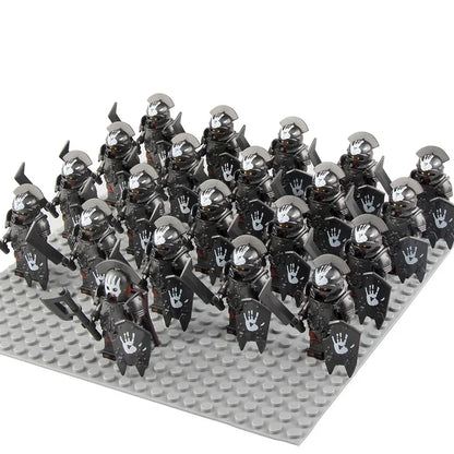 21Pcs The dwarf of the demon world Dann Iron Foot Knight vs Uruk Hai Army Solide Figrues With Shield Sword Spear Kid Blocks Toys