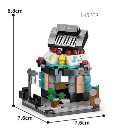 Zestawy 2025 Mini Shop Market Street View Model Building Blocks Hamburger Restaurant Retail Store Kreatywna architektura Przyjaciel