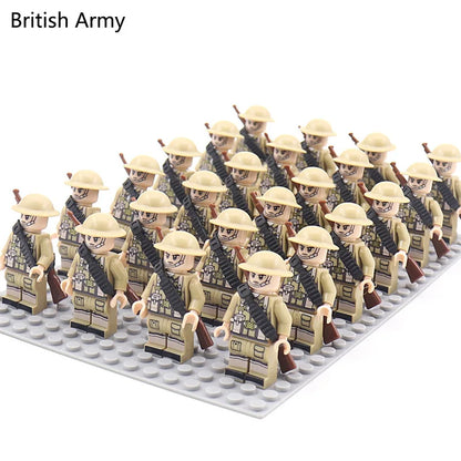 24pcs WW2 Military Army Soldier Soviet US UK German France Building Blocks Set Model Bricks Action Figures Weapon Toys Kids Gift - CADA BRICKS®