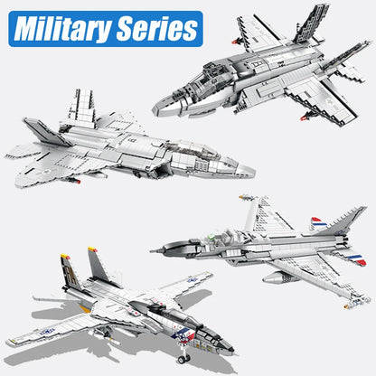 MOC Military Series Jump Jets F14 F16 F18 F22 F35 Aircraft Building Blocks War Fighter Model Bricks Toys For Childrens Boy Gifts