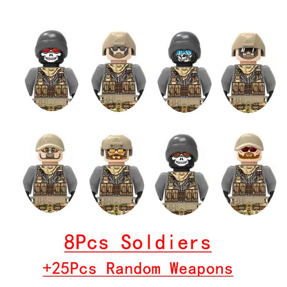 Military Weapons Guns Mortar Special Forces Police SWAT Gangster Jeeps Off-Road Armored Vehicle Model Soldier Building Block Toy