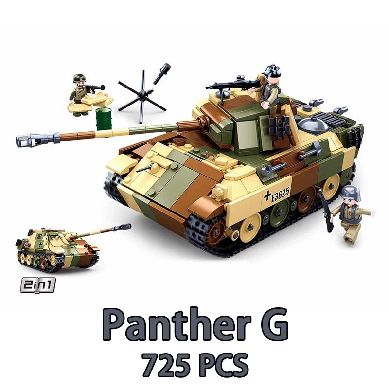 Military ww2 Cannon Assault Armored Vehicle Battle Tank Car Truck Army Weapon Building Blocks Sets Model King Kids Toys Gift