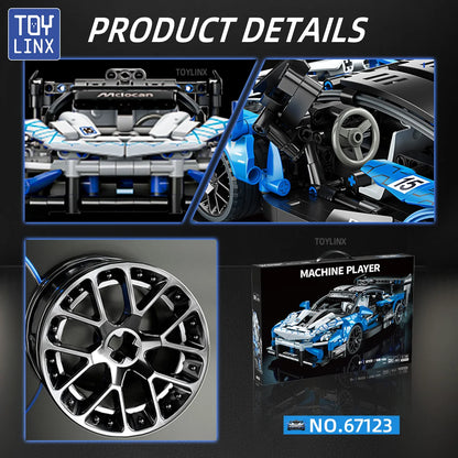 ToylinX 1/18 523 PCS Technical Mechanical Supercar Racing Racing Building Block Assembled Toy Car for Kids Boy Christmas Gifts