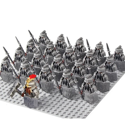 21Pcs The dwarf of the demon world Dann Iron Foot Knight vs Uruk Hai Army Solide Figrues With Shield Sword Spear Kid Blocks Toys