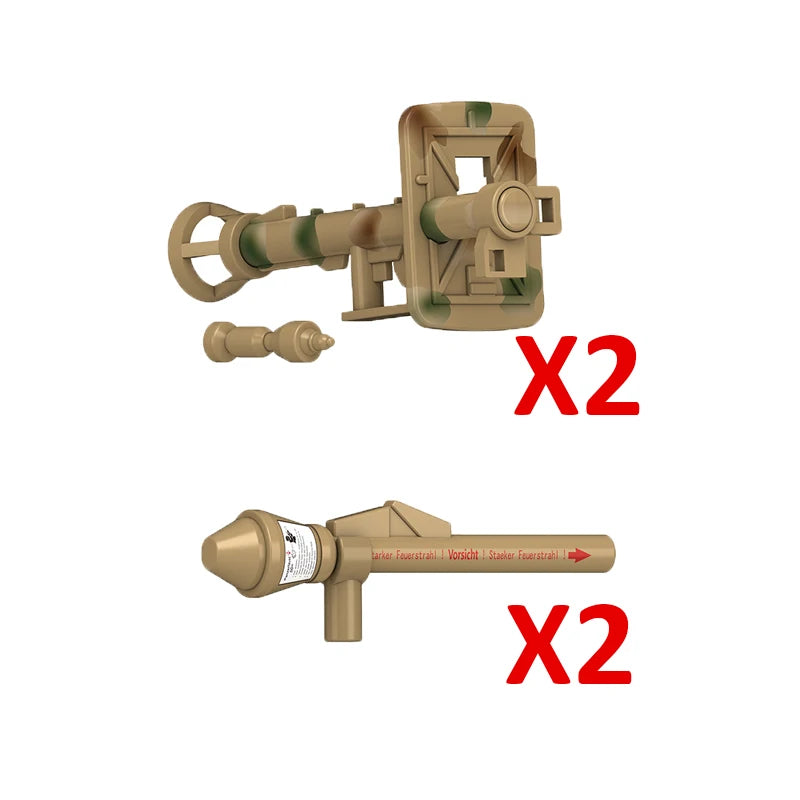WW2 Military German Weapon Building Blocks Soliders Action Figures Anti Tank Rocket Launch Iron Fist 60 MOC Toys Bricks N6001