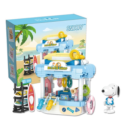 Genuine Snoopy Building Blocks Multi-faceted Life Puzzle Box Cartoon Plastic Building Blocks Trendy Scene Coffee Shop Toys Gift