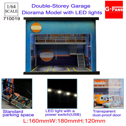 GFans NEW Model 1:64 Scale Diorama Car Garage Model With LED Lights Parking Lots City DIY Model Sets Collection Display Gifts