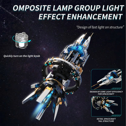 Rotatable Space Ship Building Blocks Space Explorer Fleet with Light Space Station Model Bricks Puzzle Toys Adult Children Gift