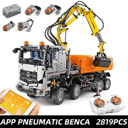 MOULD KING 19007 Technical 2-in-1 Remote Controlled Excavator & Dump Truck Pneumatic Building Blocks Toy Set Birthday Gift