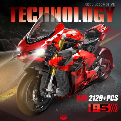 Ekspert techniczny Samochód wyścigowy motocykl Klocki V4S PH4 H2R R1 Motocykl ze światłem LED Klocki Zabawki dla dzieci Prezenty