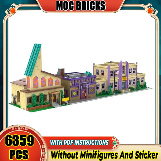 Moc Building Bricks Springfield Architecture Model Technology Modułowy blok Widok ulicy miejskiej Zabawka DIY Zestaw montażowy Prezent świąteczny