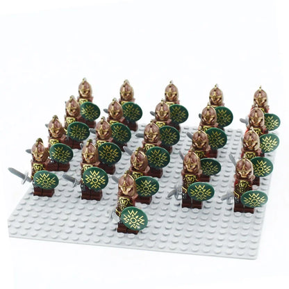 21Pcs The dwarf of the demon world Dann Iron Foot Knight vs Uruk Hai Army Solide Figrues With Shield Sword Spear Kid Blocks Toys