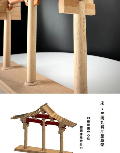 Song style hall grass frame Chinese ancient architecture bucket arch full tenon and mortise building block solid wood structure