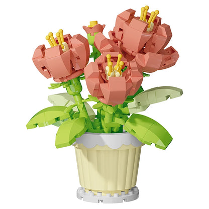 Building block flower simulation bouquet small particle assembly puzzle toy children's handmade DIY potted tabletop ornament