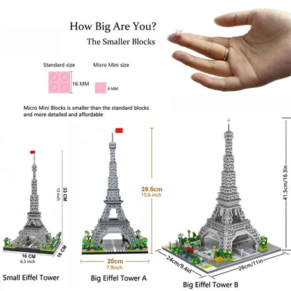 Knew Built 3 Size Choice Paris Eiffel Tower Micro Mini Building Blocks Toy France’s Pride Collectible Decoration and Gift-Worthy - CADA BRICKS®