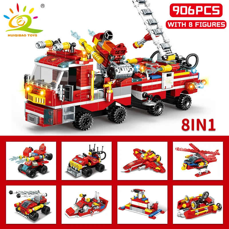 HUIQIBAO Camion de Pompiers de Ville Blocs de Construction Ensemble de Lutte Contre l'Incendie Figurines de Pompiers Briques Jouet de Construction de Ville pour Enfants Cadeau