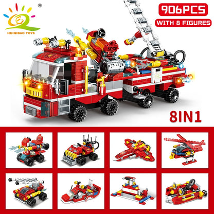 HUIQIBAO Camion de Pompiers de Ville Blocs de Construction Ensemble de Lutte Contre l'Incendie Figurines de Pompiers Briques Jouet de Construction de Ville pour Enfants Cadeau