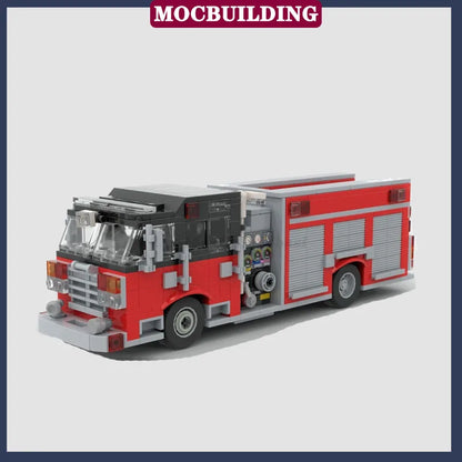 MOC City Fire Truck Transport Vehicle Rescue Tower Ladder Model Building Block Assembly Collection Boy Toy Gift