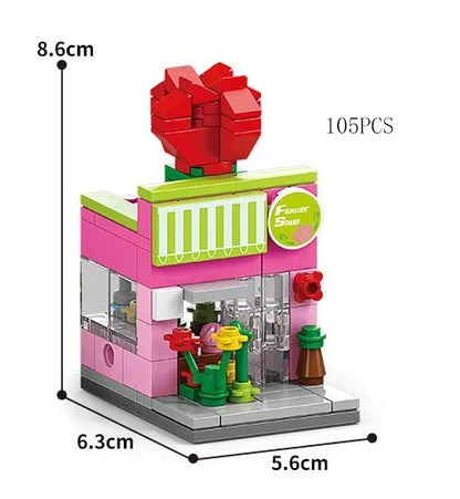 Zestawy 2025 Mini Shop Market Street View Model Building Blocks Hamburger Restaurant Retail Store Kreatywna architektura Przyjaciel