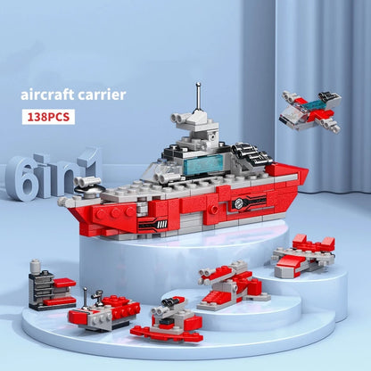 6IN1 Engineering Car Helicopter  Truck Tank City Building Blocks Police Bricks Fire Fighting Brick Set Toys for Children