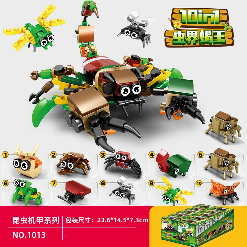 Engineering car blocks 10 in 1 Police car Aircraft Tank warship Fire truck Robot Building bricks Boy toys Children's gifts
